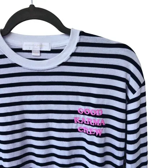 Spiritual Gangster Good Karma Crew Stripe Pullover Navy White Women’s Small - Picture 5 of 7
